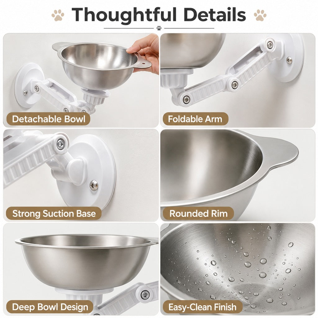 No-Drill Wall-Mounted Pet Bowl for Small Dogs & Cats - Elevated Feeding for Cleaner Floors