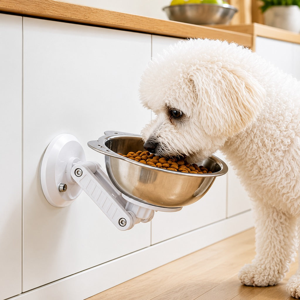 No-Drill Wall-Mounted Pet Bowl for Small Dogs & Cats - Elevated Feeding for Cleaner Floors