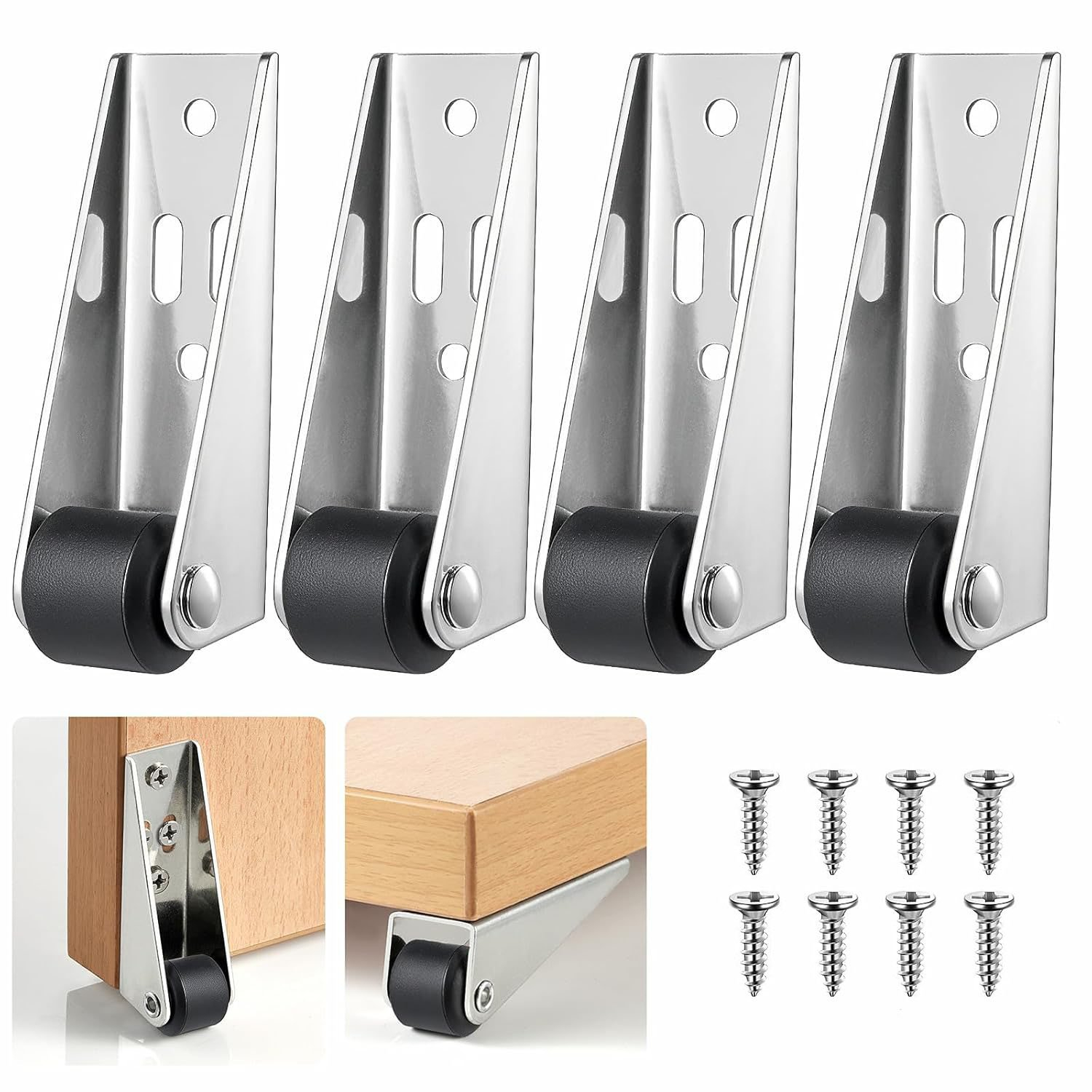 4-Pack Low-Profile Door Repair Casters | Quiet Nylon & Steel Fixed Wheels