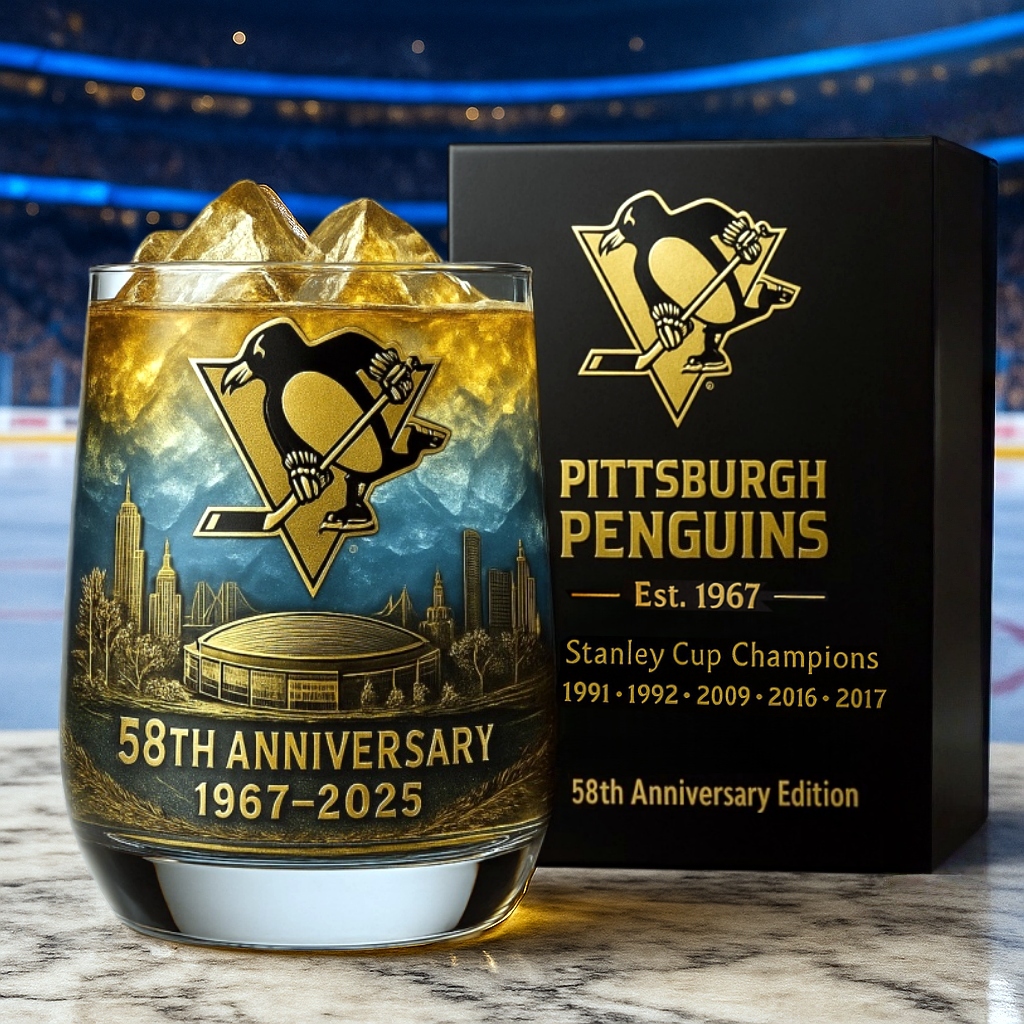 Pittsburgh Penguins 58th Anniversary Whiskey Glass