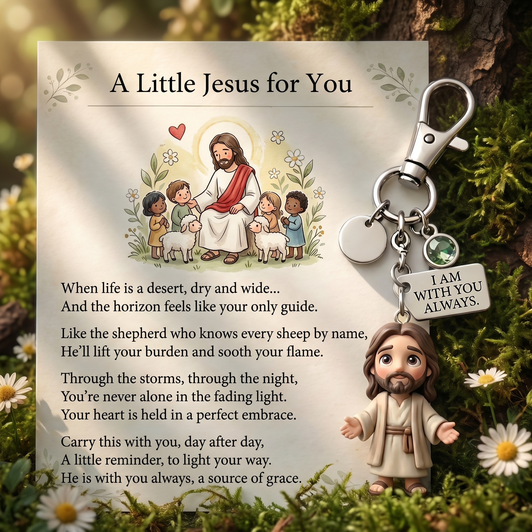 "A Little Jesus for You" - Comforting Pocket Reminder Keychain & Poem Card Gift Set 🌟🙏