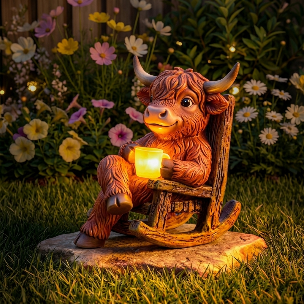 Highland Cow Rocking Chair Garden Night Light