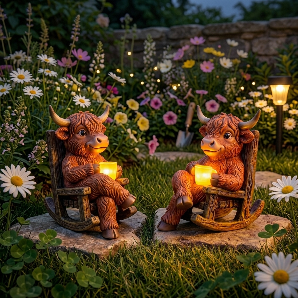 Highland Cow Rocking Chair Garden Night Light