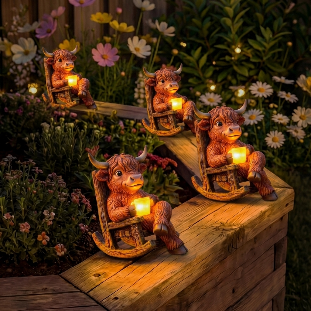 Highland Cow Rocking Chair Garden Night Light