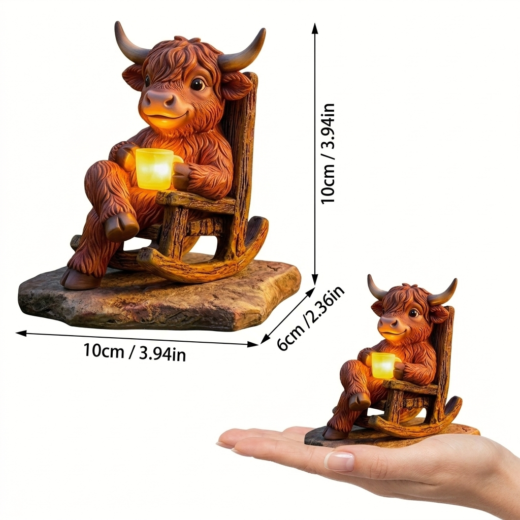 Highland Cow Rocking Chair Garden Night Light