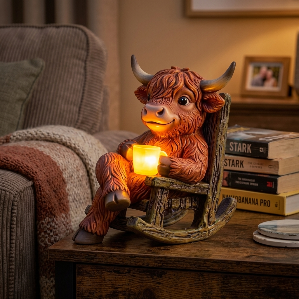 Highland Cow Rocking Chair Garden Night Light