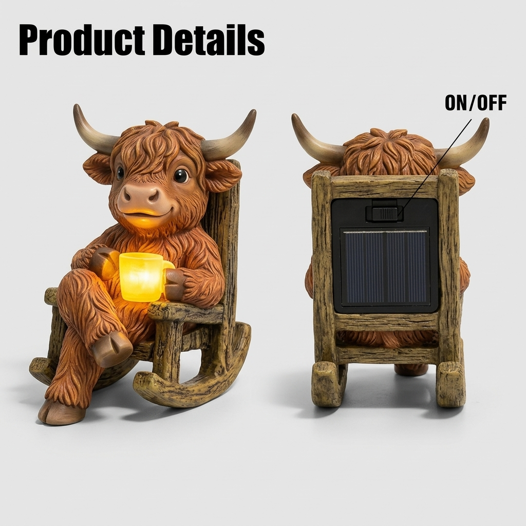 Highland Cow Rocking Chair Garden Night Light