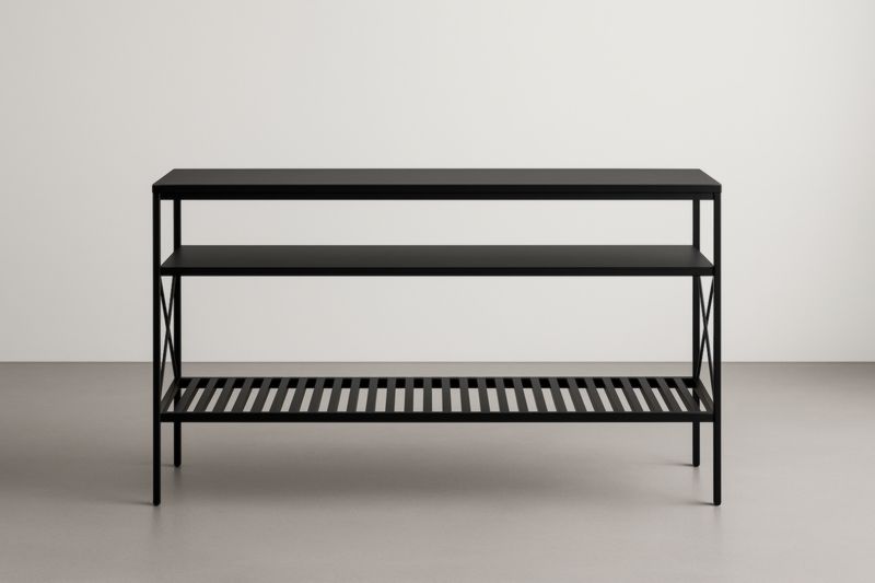 Console métallique noire à 2 niveaux.