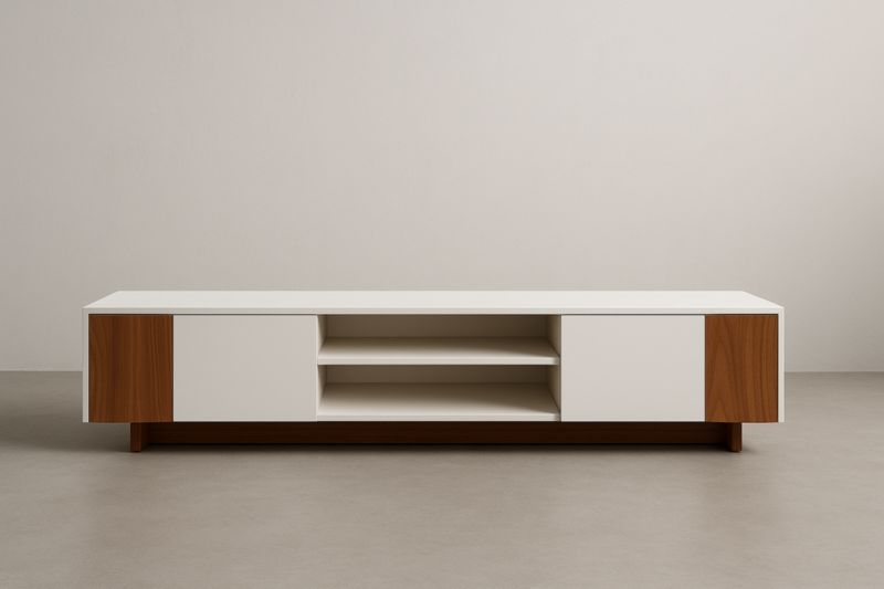 Meuble TV en MDF Blanc et Noyer 180x40x45cm