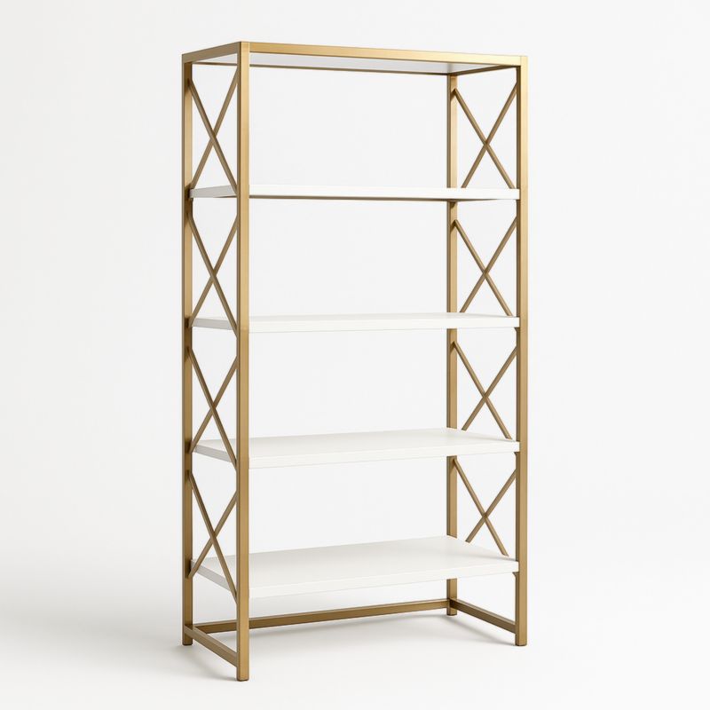 Bibliothèque en MDF blanc et métal doré 185x90x40 cm