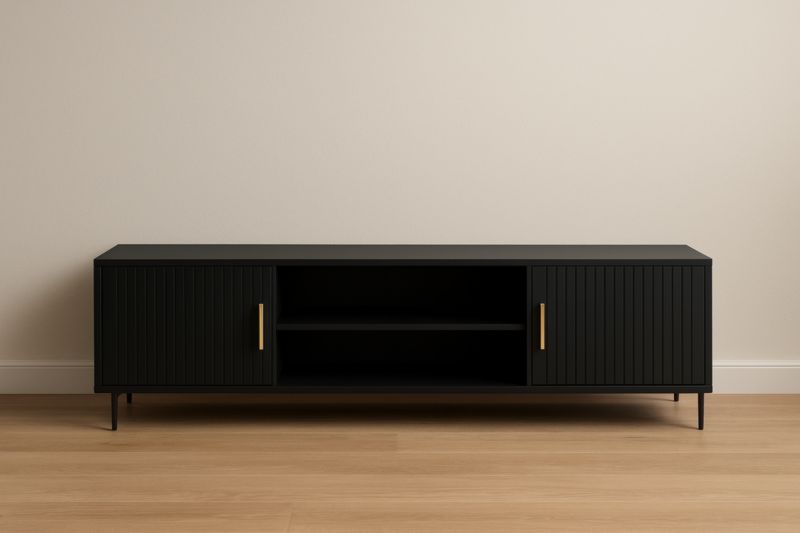 Meuble TV en Bois MDF avec Pieds Métalliques Noir