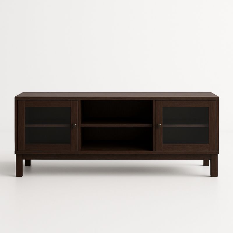 Meuble TV en bois avec portes en verre trempé marron 150x50x45 cm