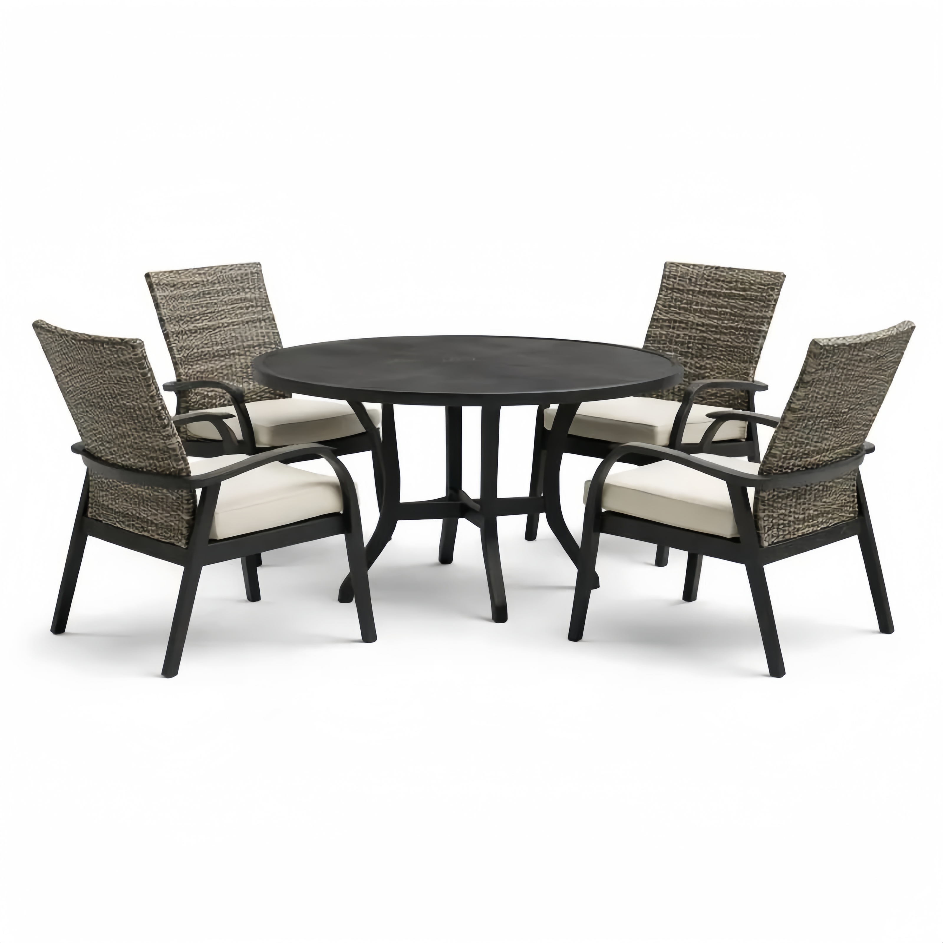 Set tavolo da pranzo rotondo con 4 sedie in alluminio e vimini sintetico Ø 120 cm