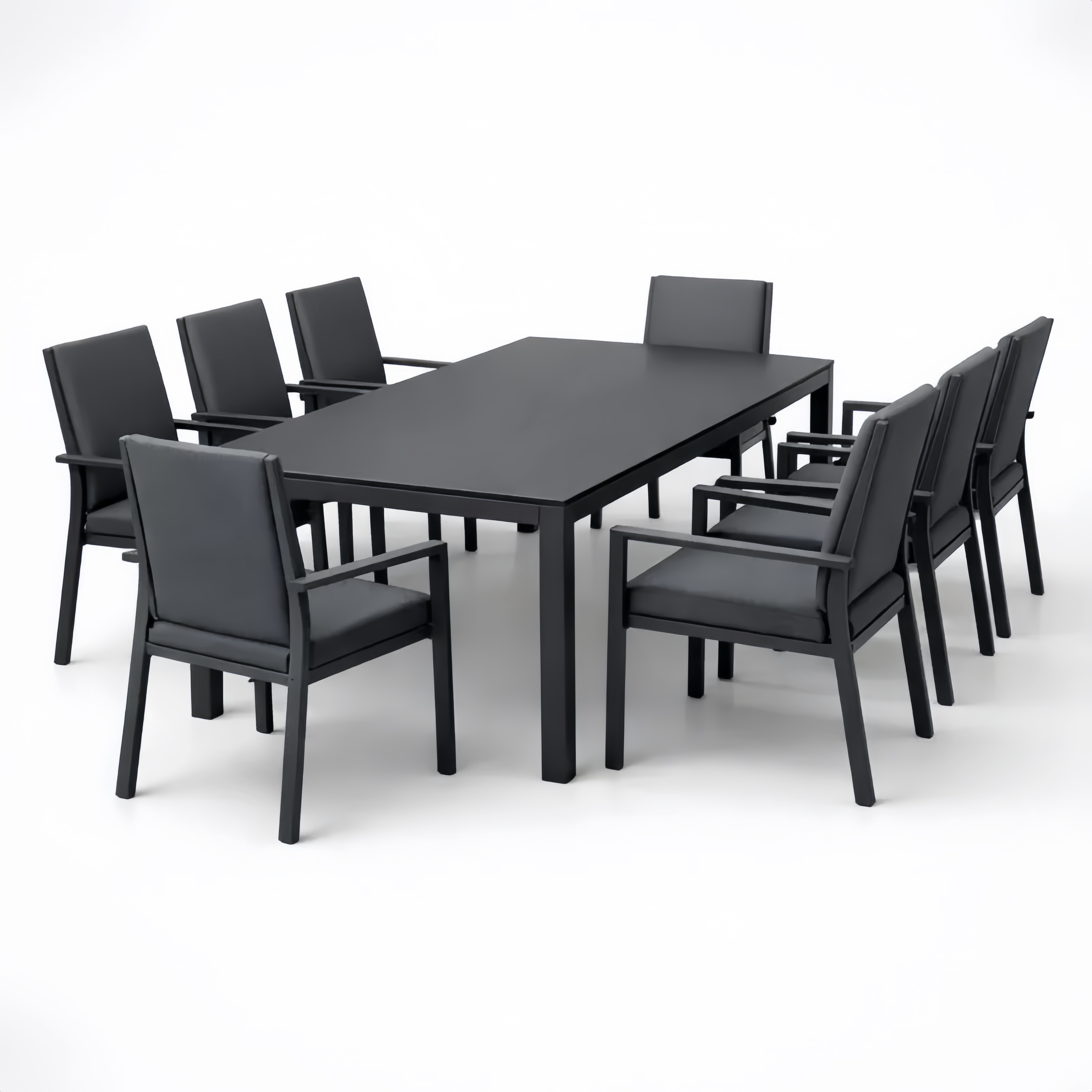 Set da Pranzo per Esterno Tavolo con 8 Sedie, Alluminio e Tessuto, Nero