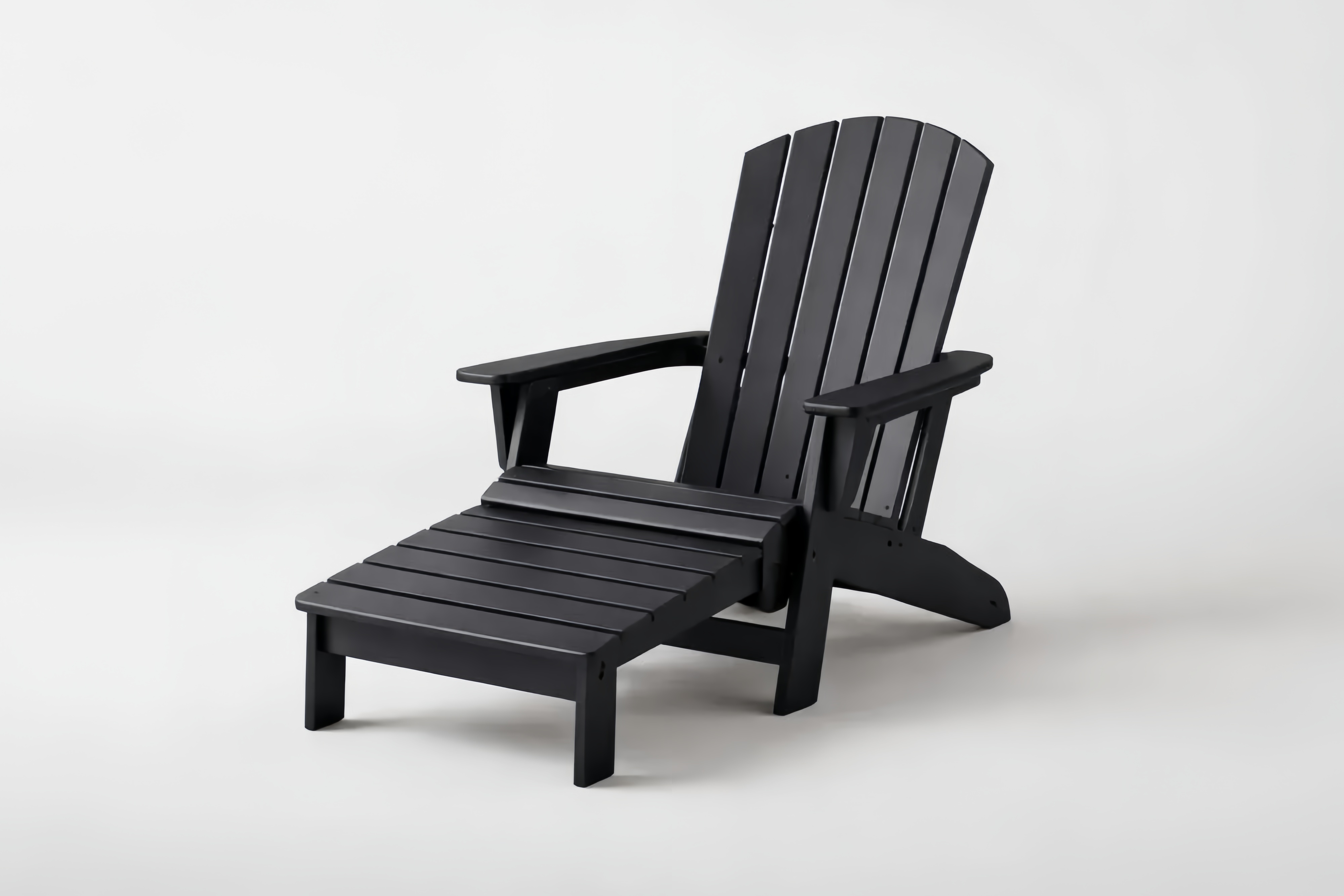 Sedia Adirondack da esterno in polipropilene nero con poggiapiedi rimovibile