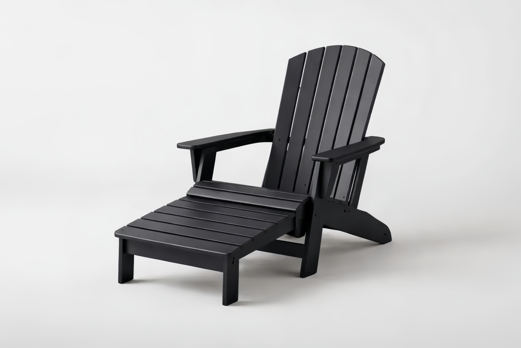 Sedia Adirondack da esterno in polipropilene nero con poggiapiedi rimovibile