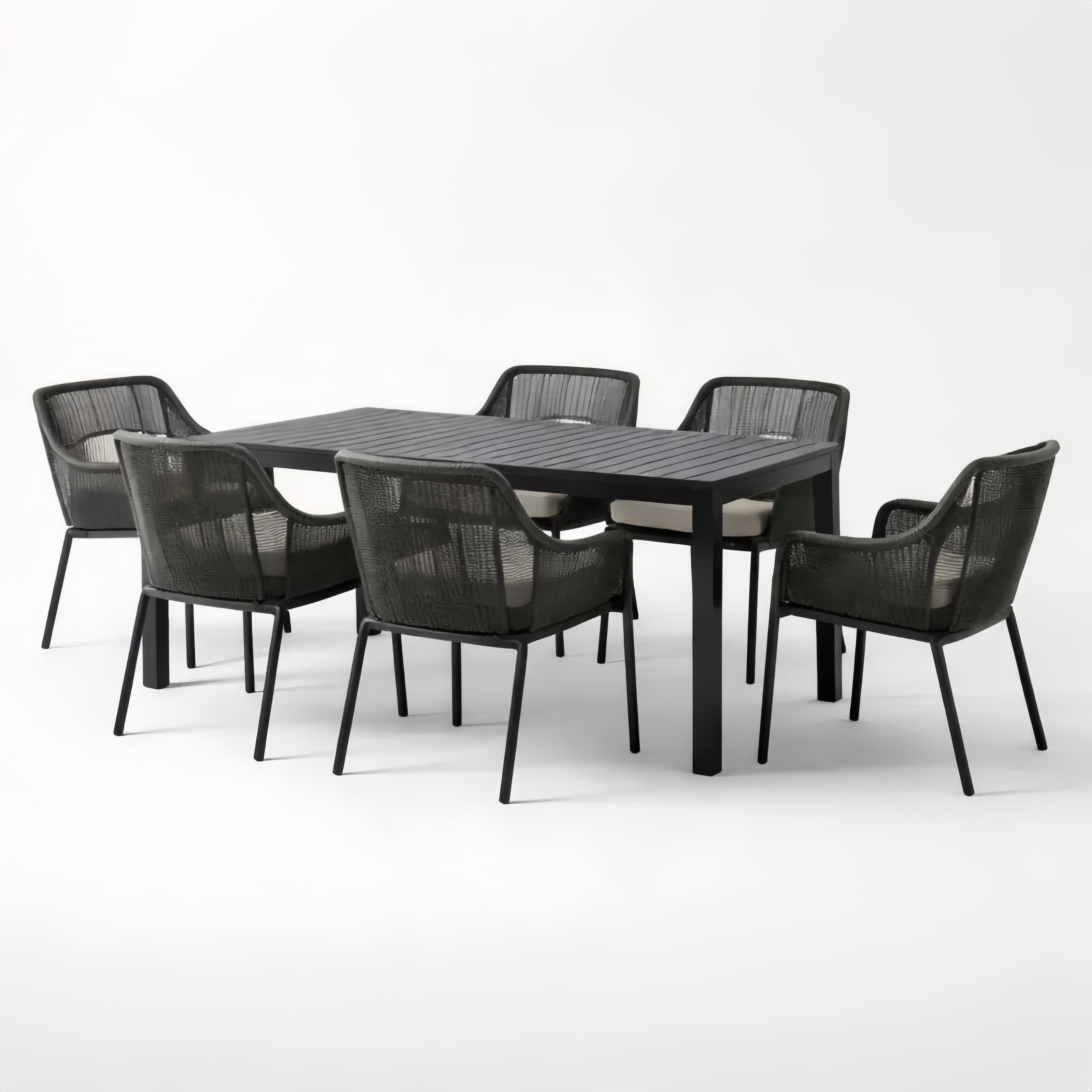 Set da Giardino con Tavolo in Metallo e 6 Sedie in Polyrattan