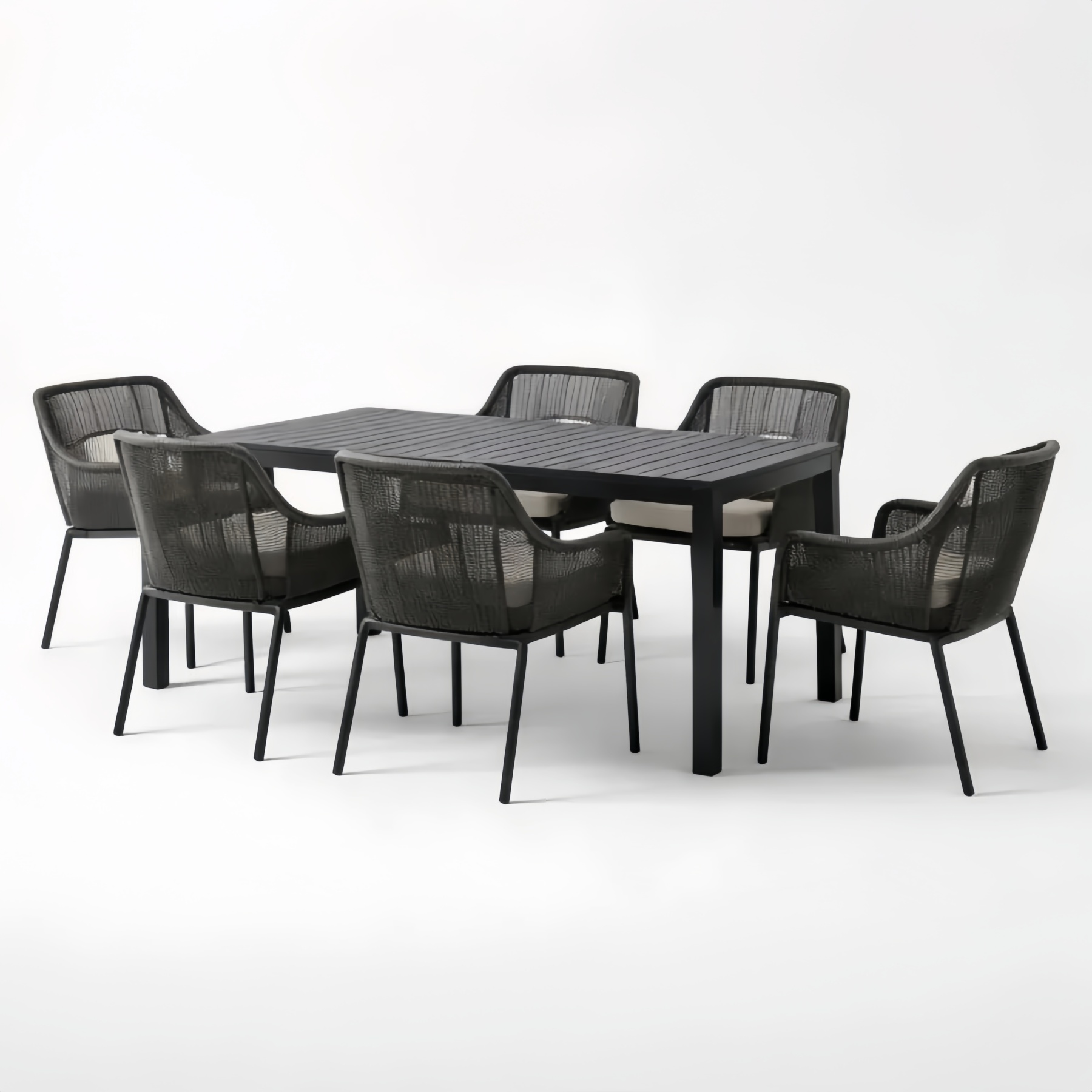 Set da Giardino con Tavolo in Metallo e 6 Sedie in Polyrattan