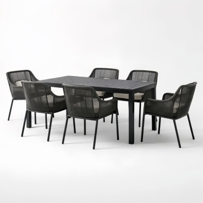 Set da Giardino con Tavolo in Metallo e 6 Sedie in Polyrattan