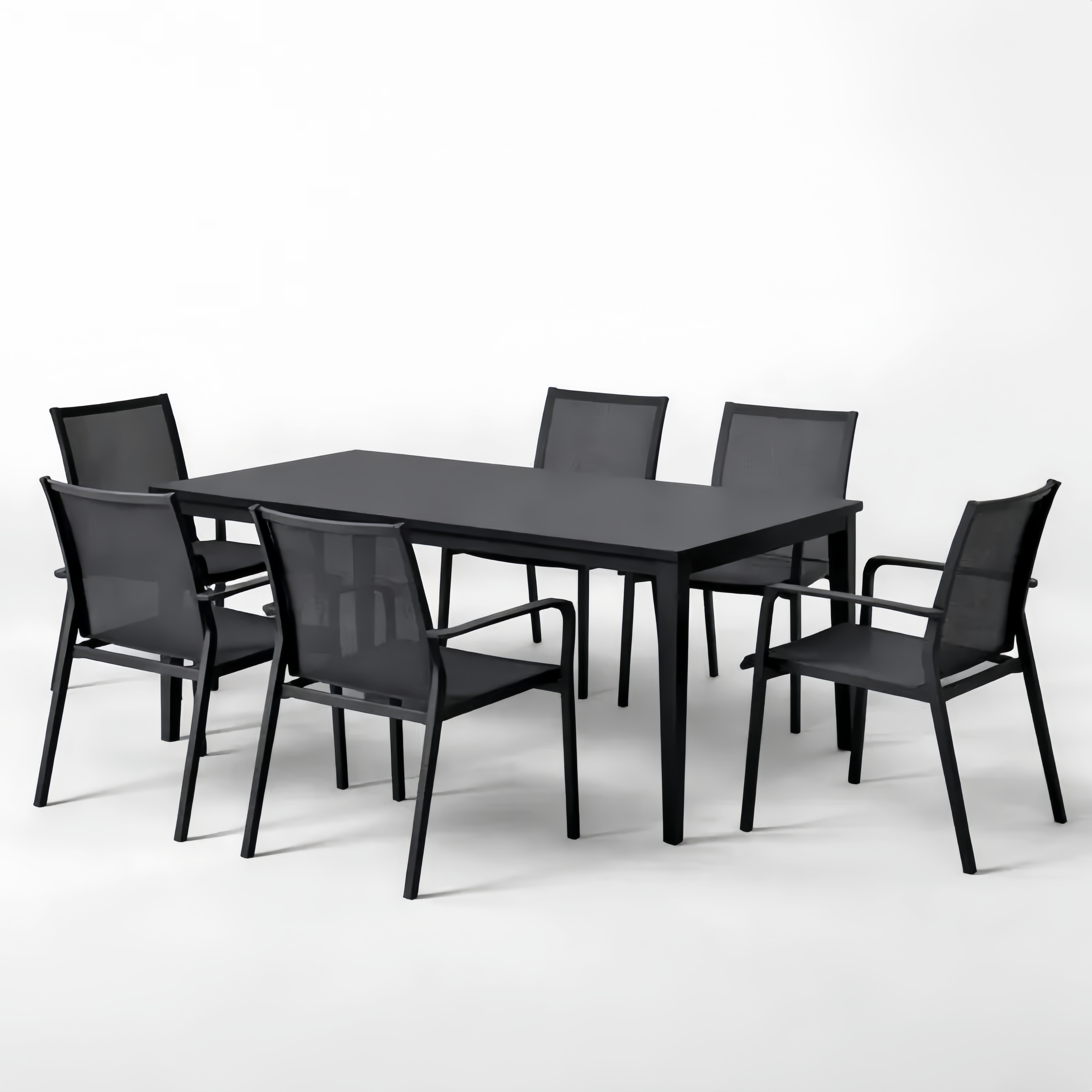 Set tavolo e sedie da esterno in alluminio nero con 6 sedie