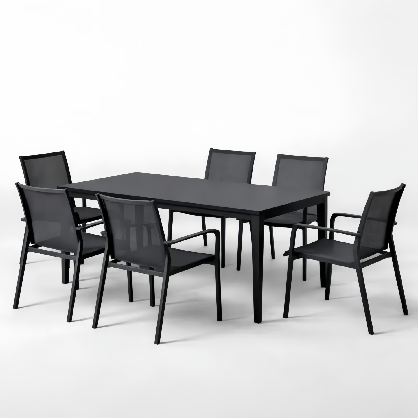 Set tavolo e sedie da esterno in alluminio nero con 6 sedie