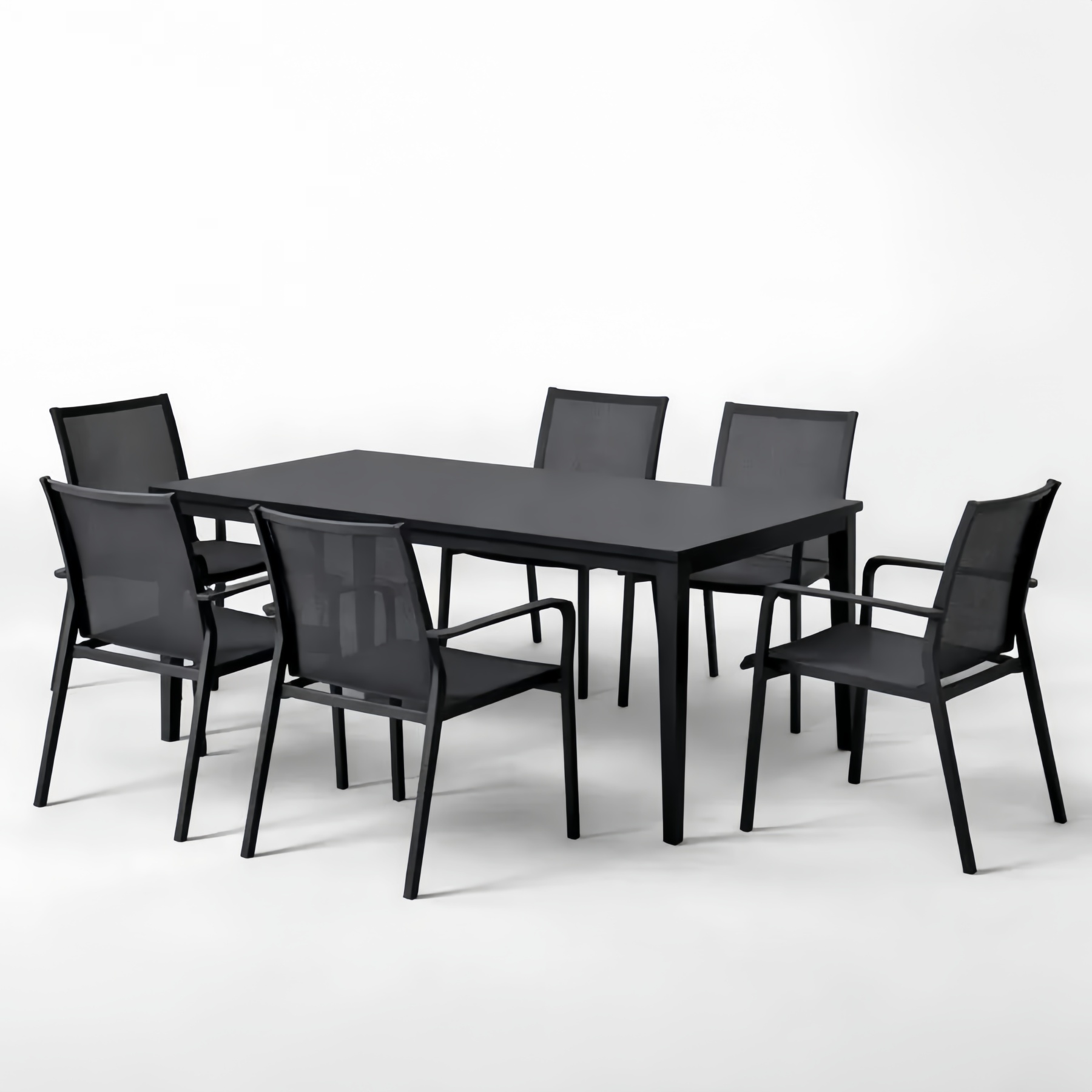 Set tavolo e sedie da esterno in alluminio nero con 6 sedie