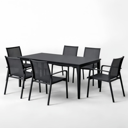 Set tavolo e sedie da esterno in alluminio nero con 6 sedie