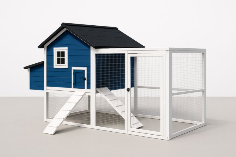 Poulailler extérieur en bois de pin bleu et blanc 220x120x125 cm(L×l×H)