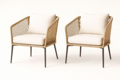 Set di 2 Poltrone da Esterno in Rattan Sintetico con Cuscini Beige-Casavellor