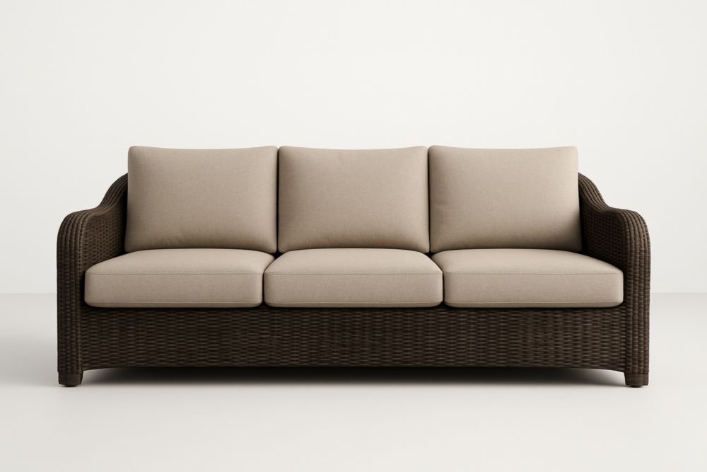 Divano Tre Posti in Rattan con Cuscini Beige-Casavellor