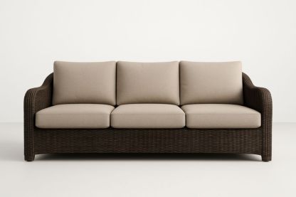 Divano Tre Posti in Rattan con Cuscini Beige-Casavellor