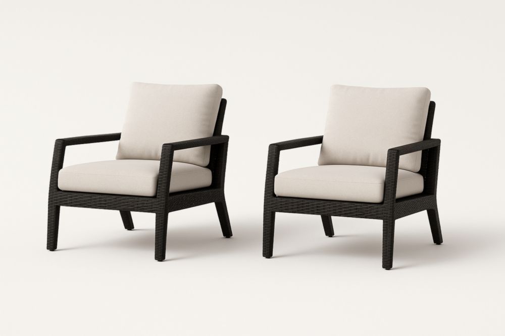 Set di Due Poltrone in Rattan Sintetico Nero con Cuscini Beige-Casavellor