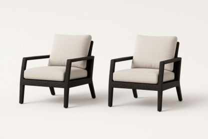 Set di Due Poltrone in Rattan Sintetico Nero con Cuscini Beige-Casavellor