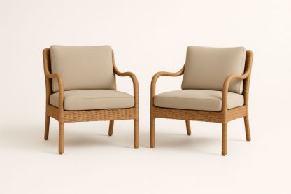 Set di 2 poltrone in rattan sintetico con cuscini in poliestere beige-Casavellor