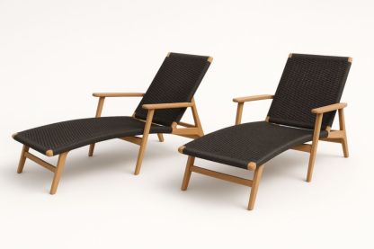 Set di 2 lettini in legno di teak e tessuto nero-Lightanivo