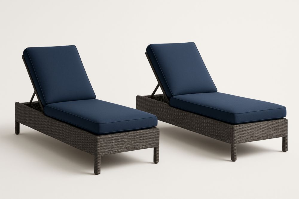 Set di 2 Lettini in Rattan Sintetico con Cuscini Blu-Lightanivo