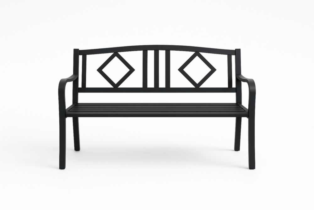 Panchina da Giardino in Metallo Nero con Schienale Geometrico-Lightanivo