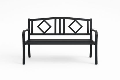 Panchina da Giardino in Metallo Nero con Schienale Geometrico-Lightanivo
