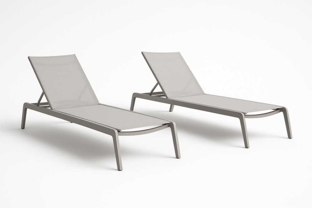Set di 2 Sdraio da Giardino in Alluminio e Rete Sintetica Grigio-Lightanivo
