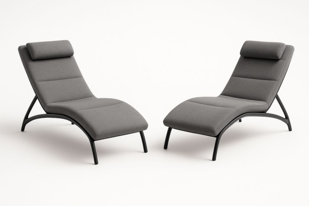 Set di 2 Chaise Longue in Tessuto Poliestere Grigio con Telaio in Metallo Nero-Lightanivo