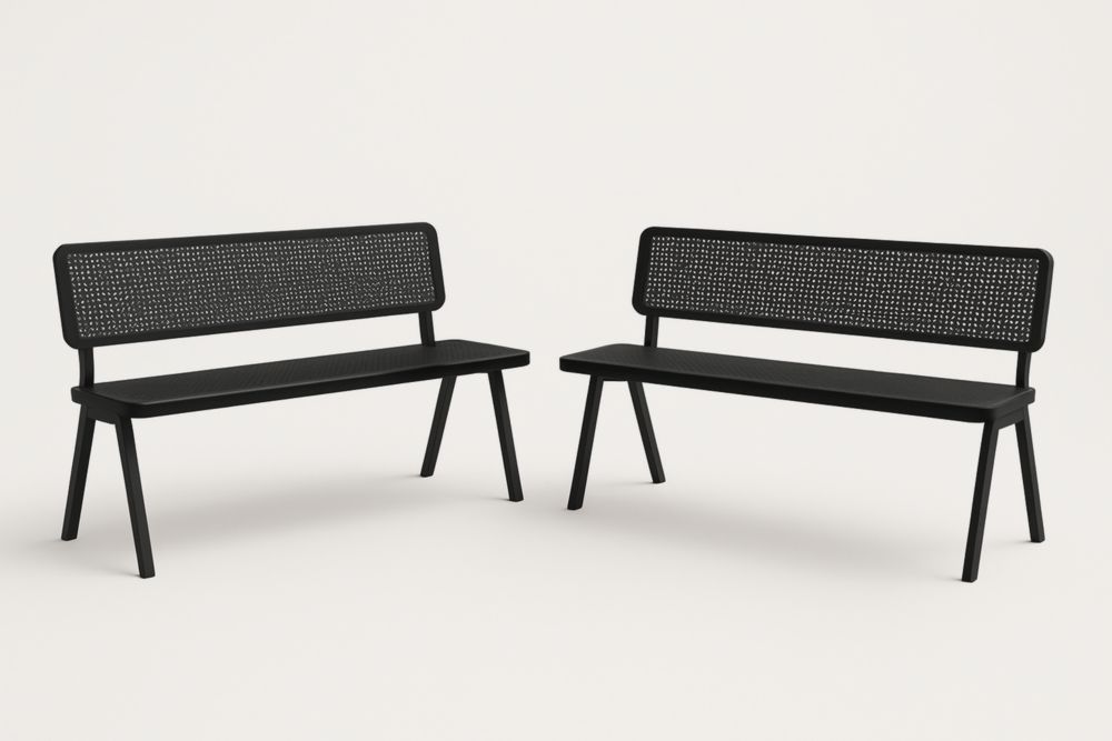 Set di Panchine in Metallo Nero con Schienale Reticolato-Lightanivo