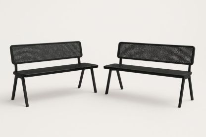 Set di Panchine in Metallo Nero con Schienale Reticolato-Lightanivo