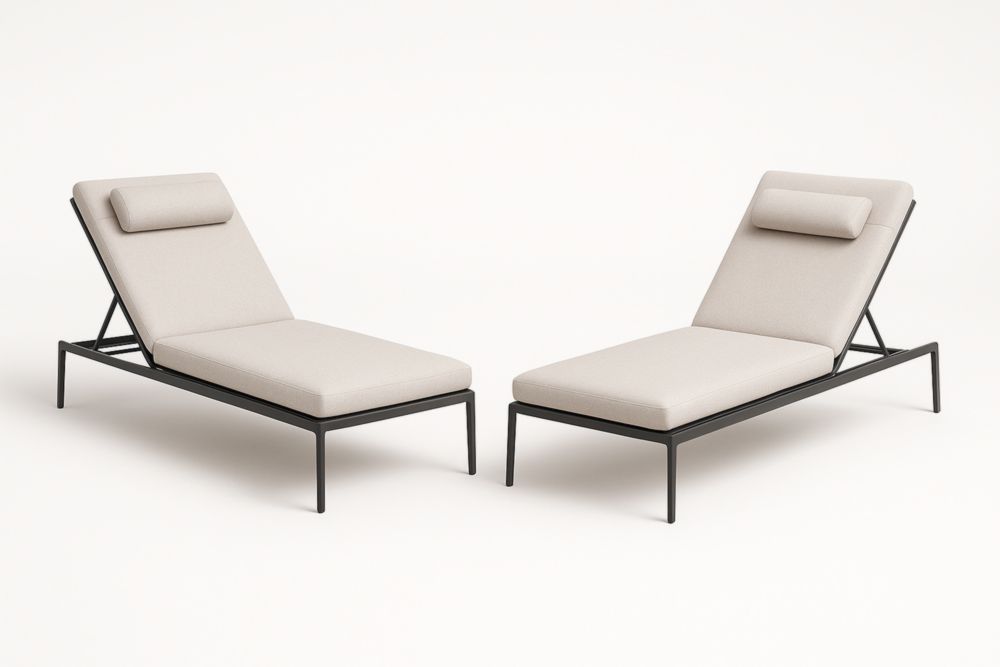 Lettini prendisole regolabili in metallo e tessuto beige, 200x70 cm, set di 2-Lightanivo