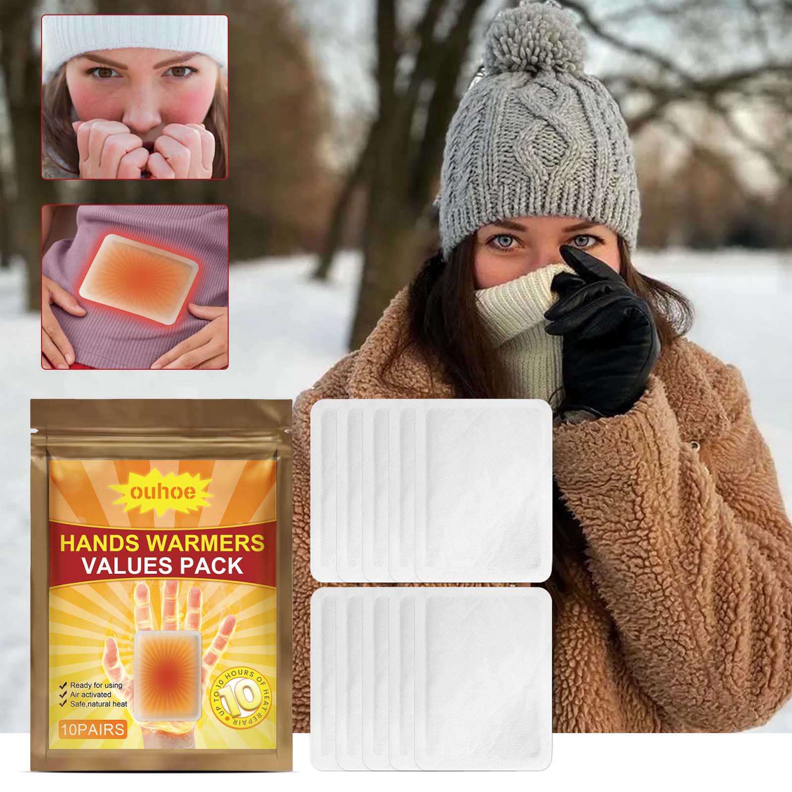 OUHOE Hand Warmer – Portable Disposable Self-Heating Patch for Winter