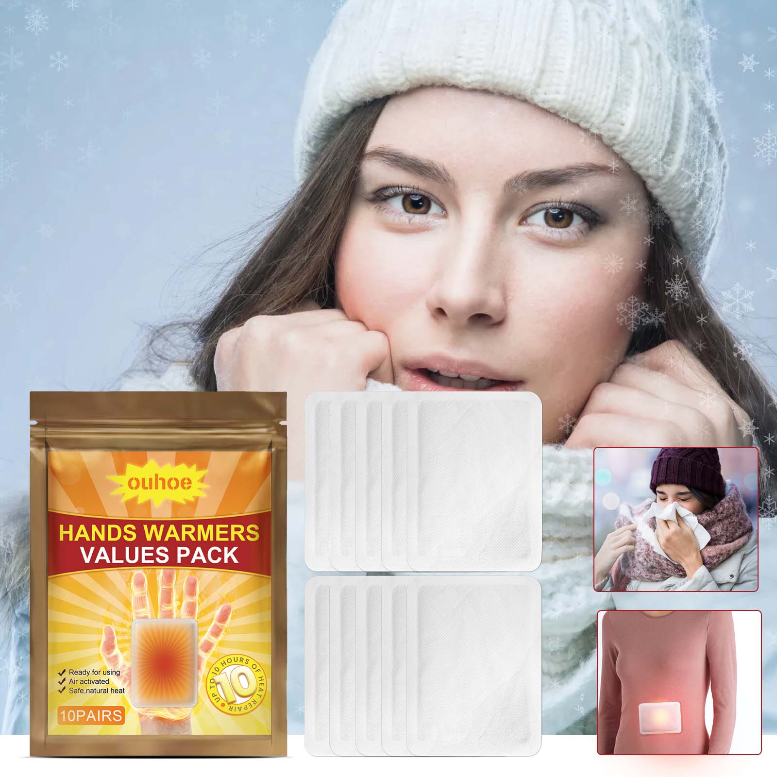 OUHOE Hand Warmer – Portable Disposable Self-Heating Patch for Winter