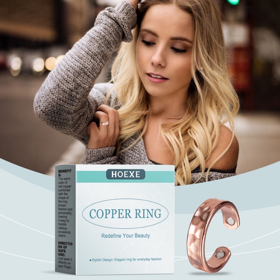 Hoexe Copper Wave Ring – Stylish and Elegant Accessory, Unique Trendy Minimalist Versatile Ring