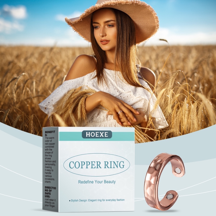 Hoexe Copper Wave Ring – Stylish and Elegant Accessory, Unique Trendy Minimalist Versatile Ring