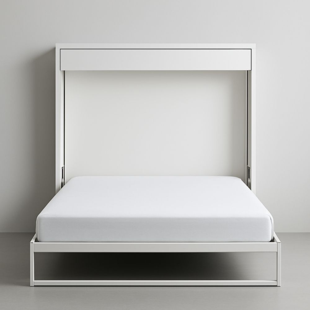 Letto a Scomparsa Matrimoniale Bianco in Legno MDF