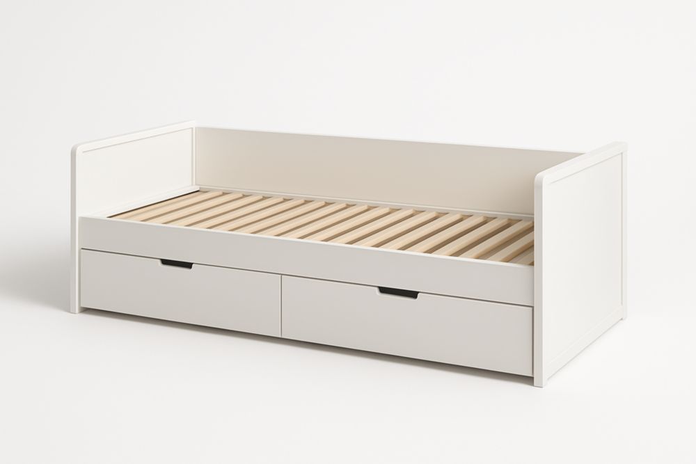 Letto singolo in Legno MDF con Cassetti 200x90 cm Bianco