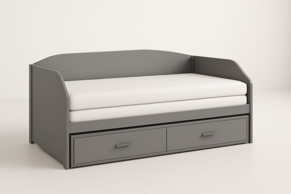 Letto da giorno in MDF grigio con materasso e cassetti